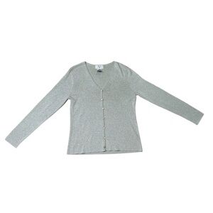 Versailles Women’s M Vintage Silver Metallic Silk Blend Silver Cardigan